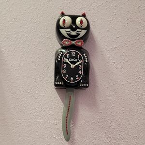 Jeweled Black Kit-Cat Klock clock SUPER RARE Gray bow tie & tail